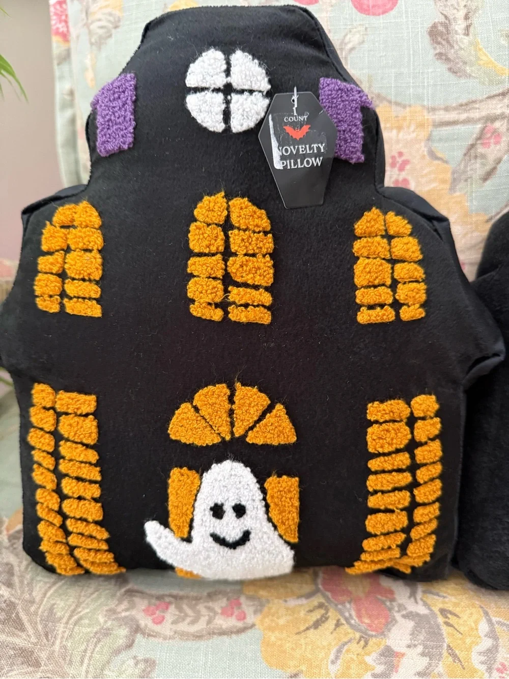 Novelty Halloween Ghost Plush Pillow - Black & Orange NWT